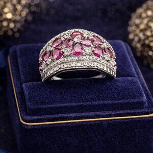 Multi Stone Garnet Ring | Grape Garnet Cluster | Sterling Silver | Size 7